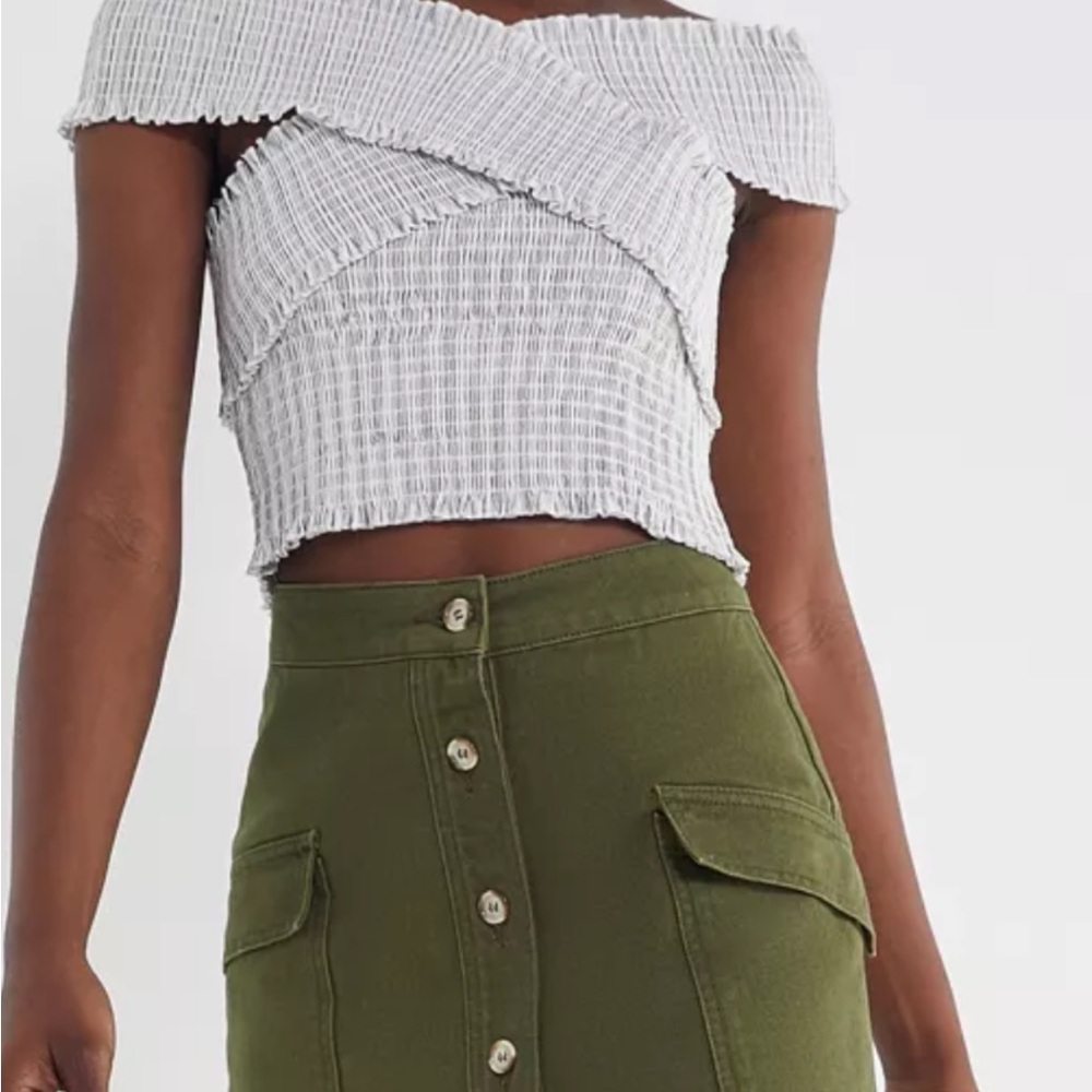 BDG Forest Green Button-Up Skirt